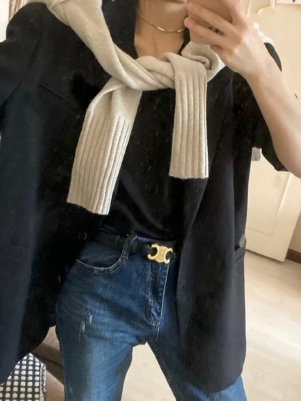 Celine Black Leather Belt with Gold Buckle